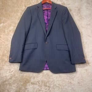 Ted‎ Baker London Mens 40R Wool Pinstripe Suit Jacket Blazer Purple Lining Grey